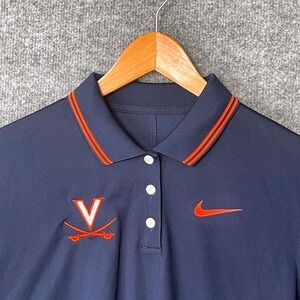 Nike Virginia Cavaliers UVA Dri-FIT Polo Shirt Navy Blue Womens L Golf Stretch